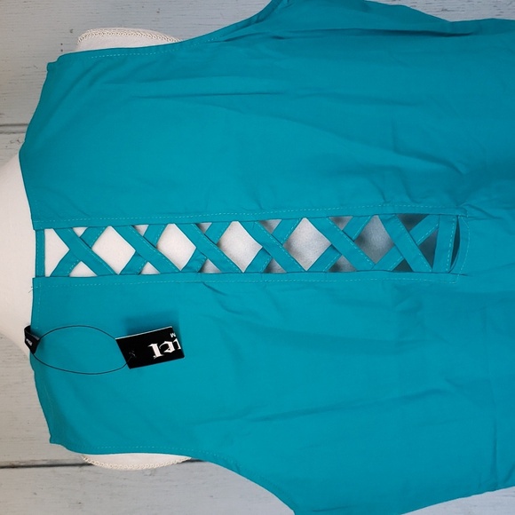 Cruel Denim Teal Cut Out Back Sleeveless Top Teal Button Tank Top - Picture 5 of 13